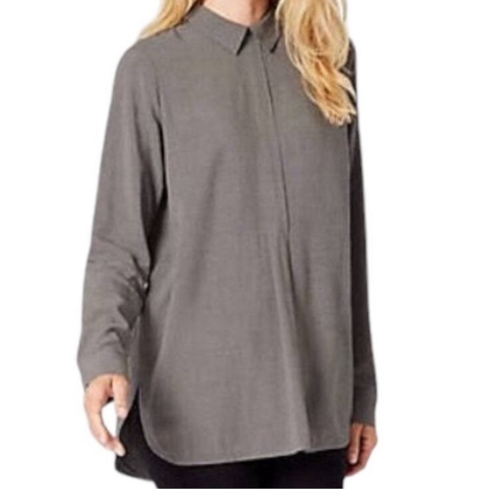 J Jill Rayon Tunic Blouse Long Sleeve Gray XL NWT